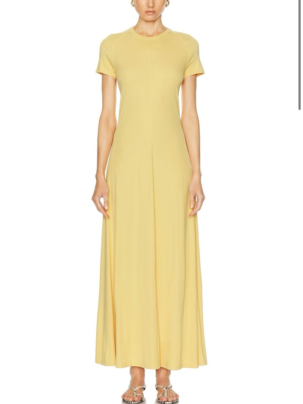 Toteme Short-Sleeve Maxi Dress in Pale Yellow